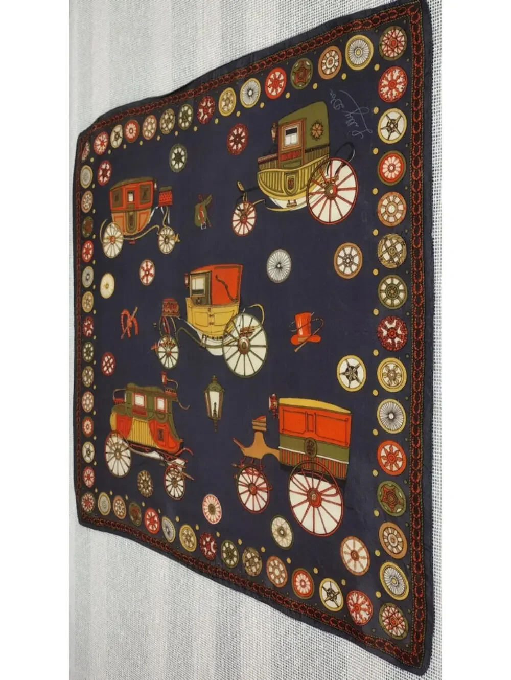 60s Lilly D'or Men's Scarf Carriages Acetate MCM Menswear Dandy Victorian Wheels
